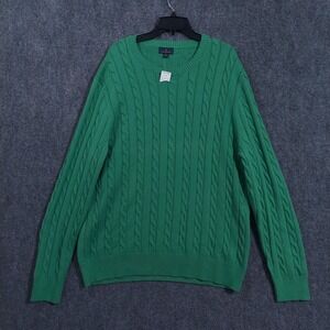 Brooks Brothers Sweater Mens 2XL Green Cable Knit Crewneck Cotton Pullover